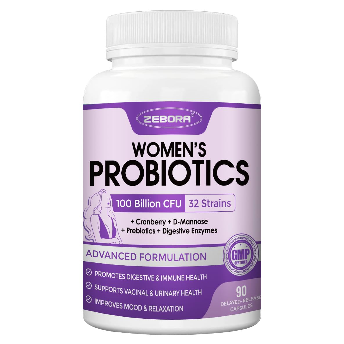 ZEBORA Probiotiques pour Femmes 90 capsules vue de face