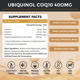 ZEBORA Ubiquinol CoQ10 400mg gélules douces avec emballage