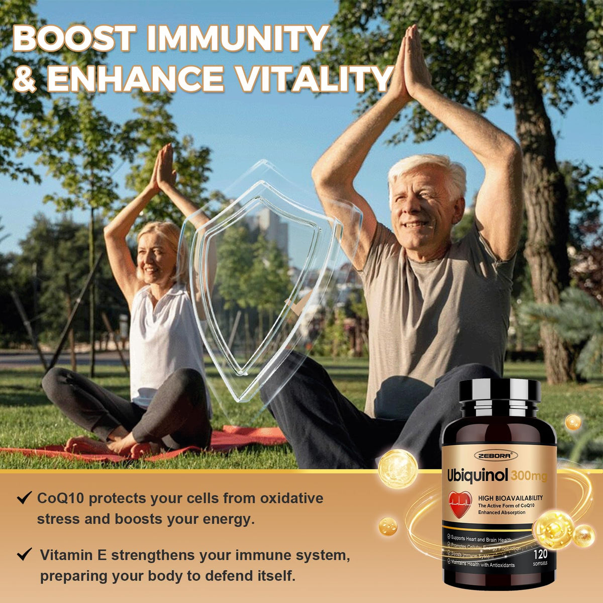 ZEBORA Ubiquinol CoQ10, capsules dans une cuillère