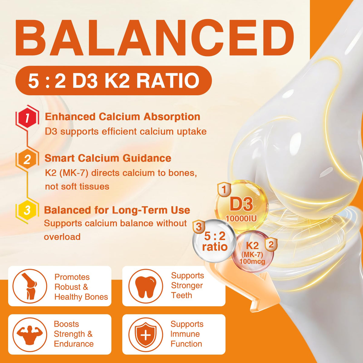ZEBORA Vitamine D3 K2 10 000 UI 120 capsules sur fond blanc