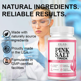 ZELSO Pink Salt Trick capsules sur une surface en bois