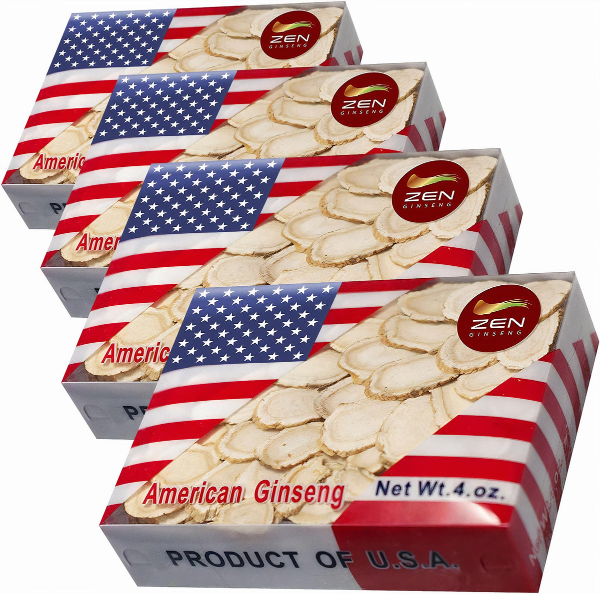 Zen Ginseng Ginseng Américain Wisconsin 4 Boîtes 549g vue de face