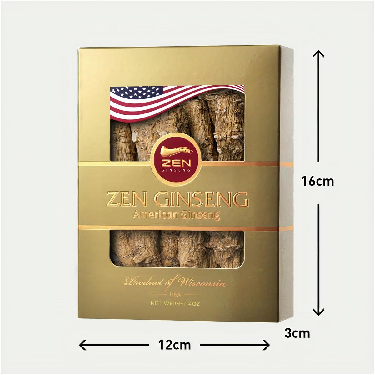 Zen Ginseng Racine de Ginseng Américain 4oz sur fond blanc