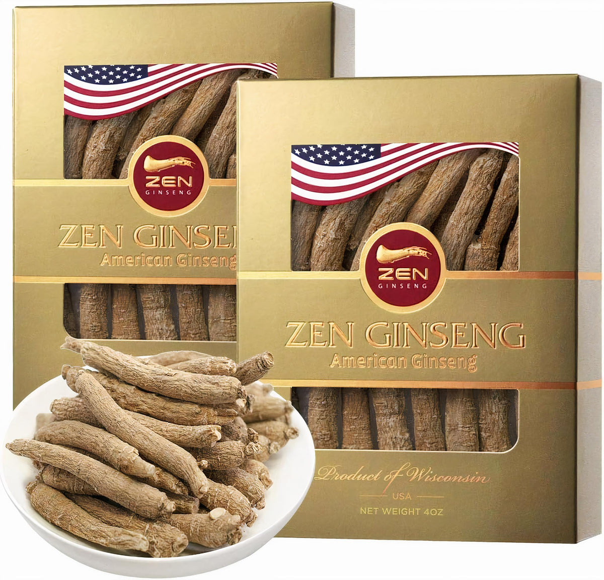 Zen Ginseng Racines de Ginseng Américain Wisconsin 4 Oz, vue de l'emballage