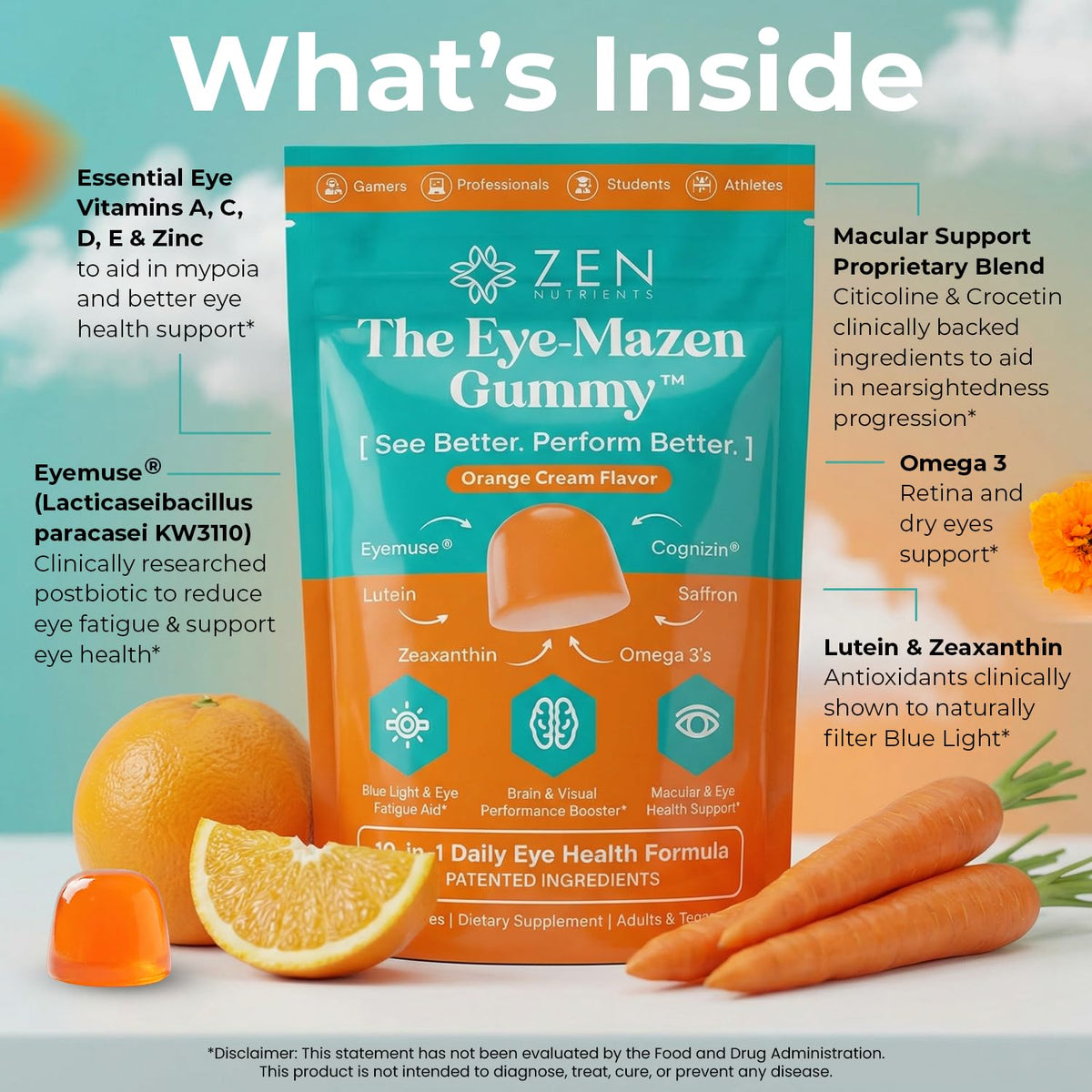 Zen Nutrients gummies oculaires 240g sur un bureau