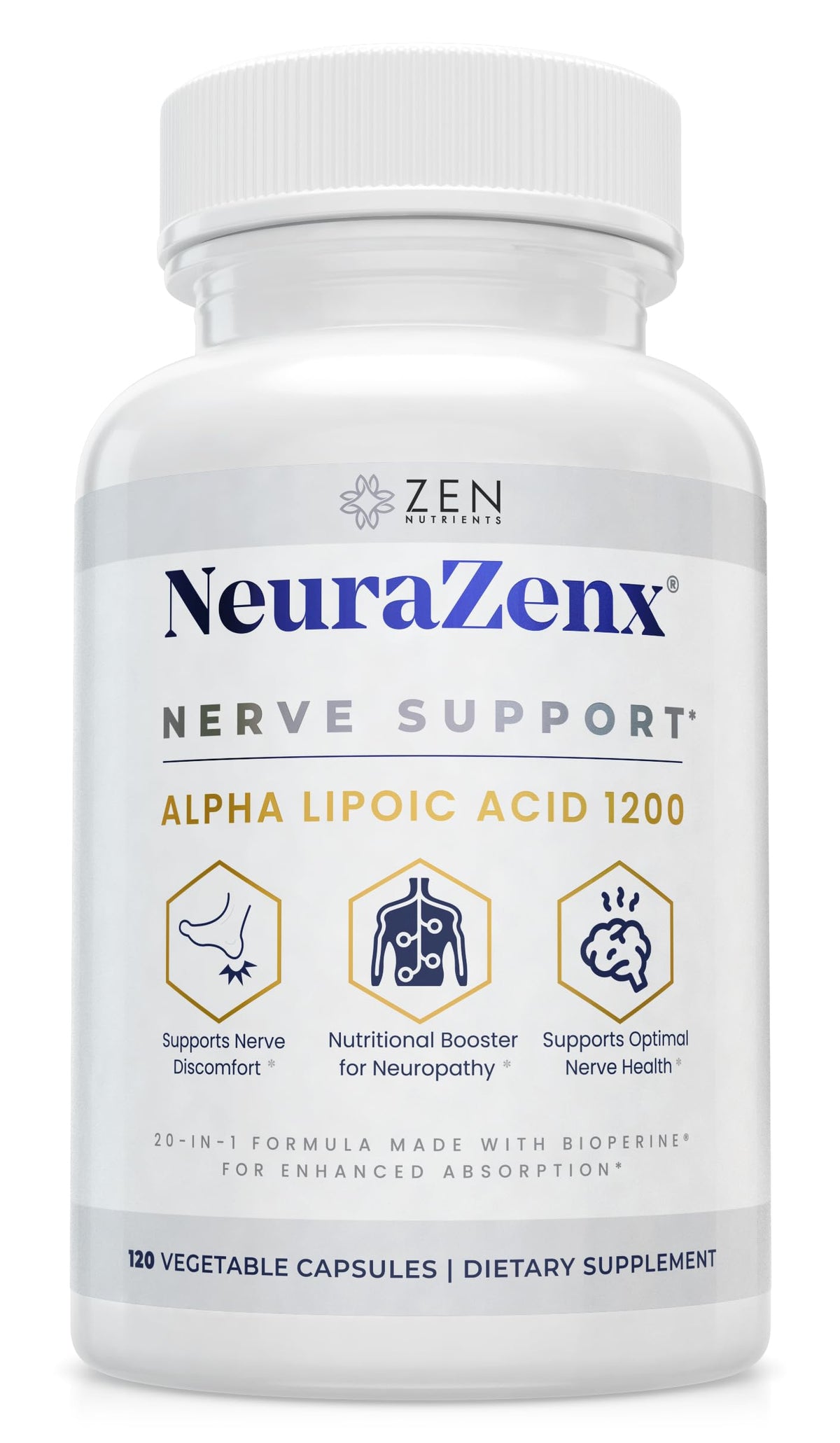 Zen Nutrients NeuraZenX complément nerveux 1200mg acide alpha-lipoïque vue avant