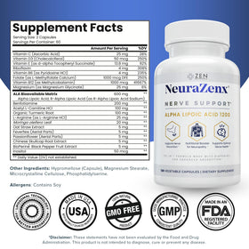 Zen Nutrients NeuraZenX complément nerveux avec ingrédients affichés