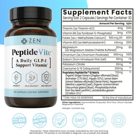 Zen Nutrients PeptideVite ingrédients sur l'étiquette