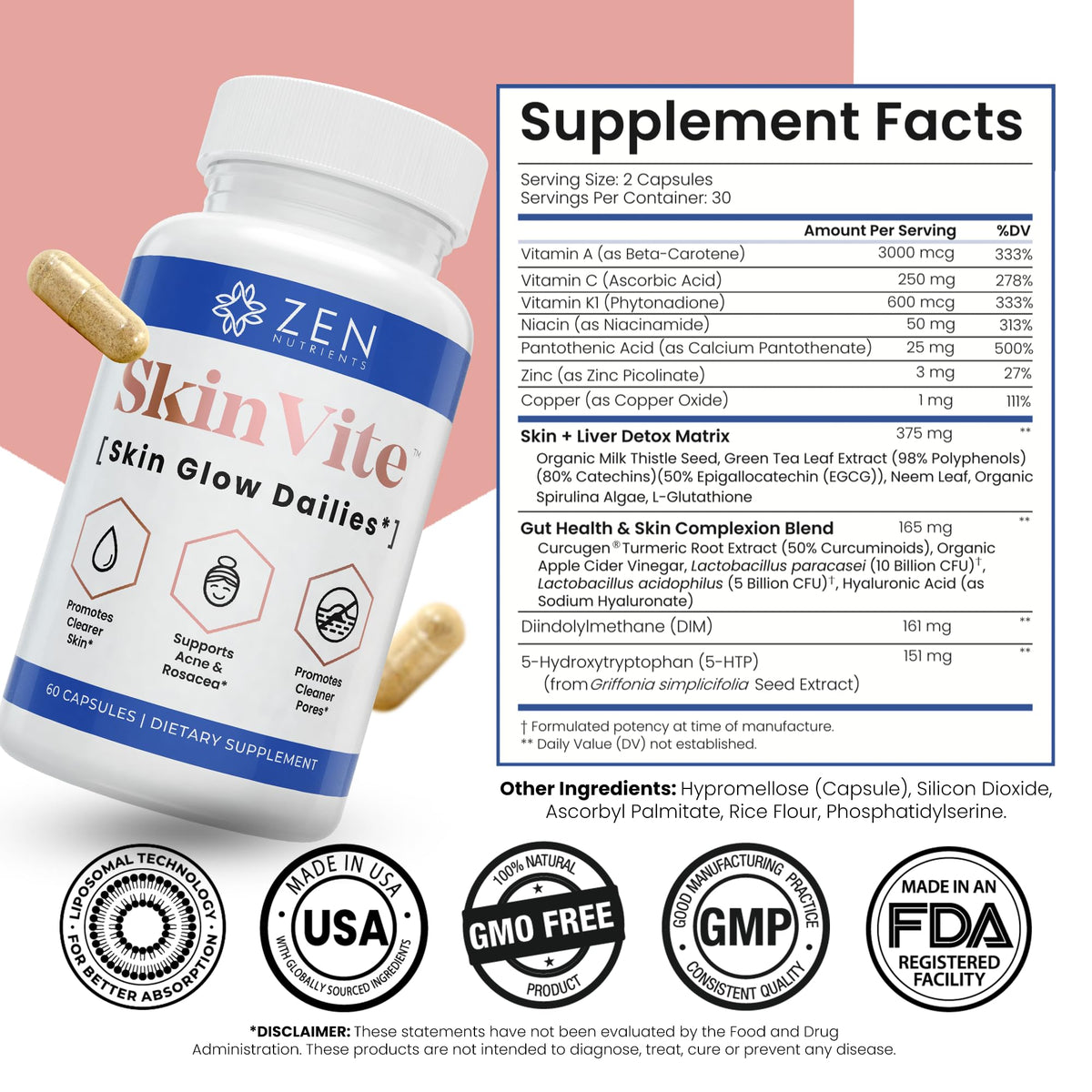Zen Nutrients SkinVite capsules dans un bol