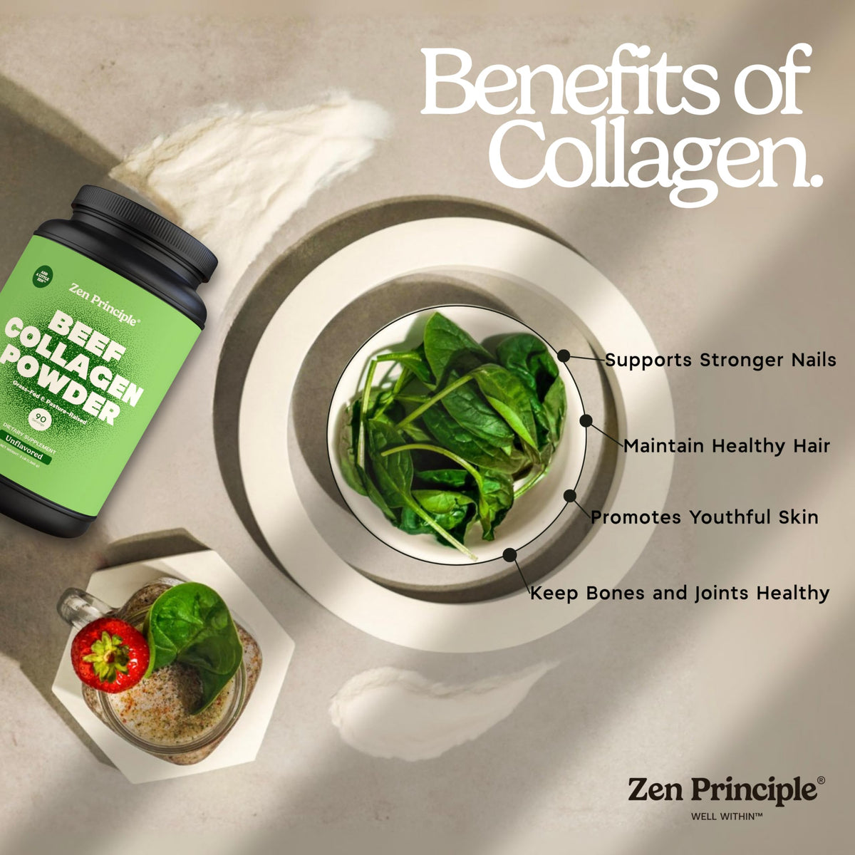 Zen Principle Collagène Hydrolysé dans un verre d'eau