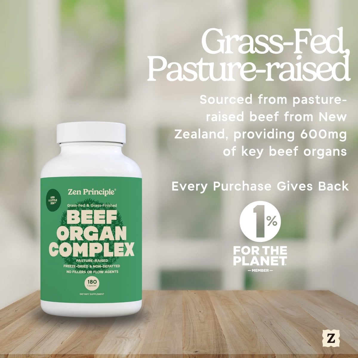 Zen Principle Complément Alimentaire Foie de Boeuf 181g sur une table en bois