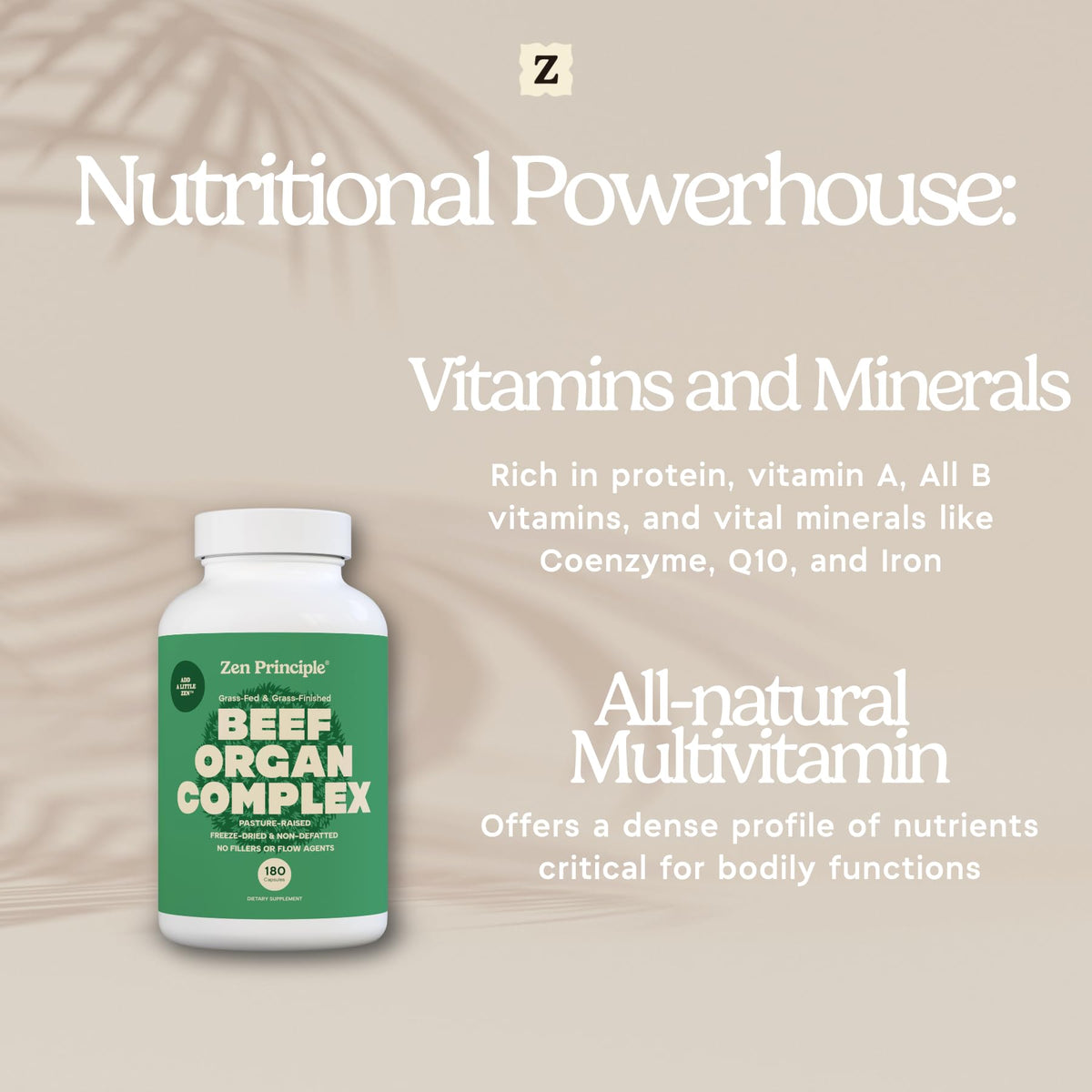 Zen Principle Complément Alimentaire Organes de Boeuf 600mg - étiquette détaillée