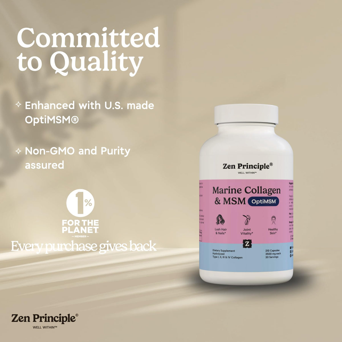 Zen Principle Poudre de Collagène Marin - capsules sur fond blanc