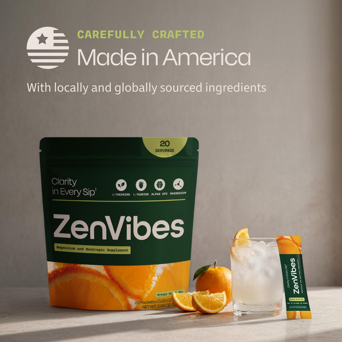 Zen Vibes Calm & Cortisol stick pack sur fond blanc