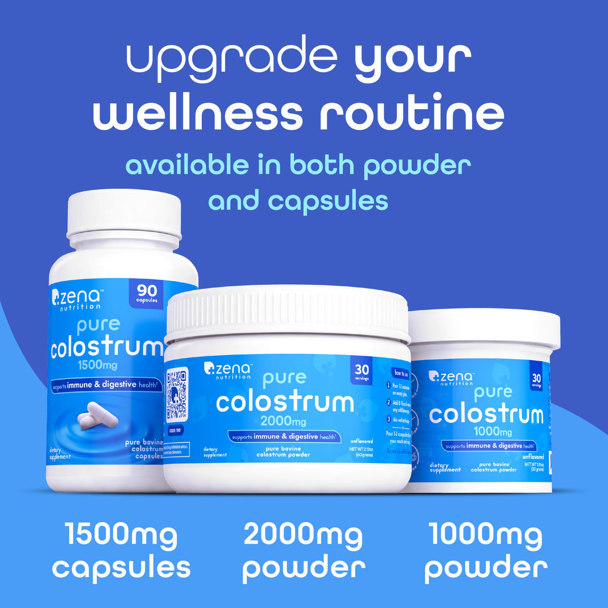 Zena Nutrition Capsules de Colostrum Pur 1500mg, étiquette du produit