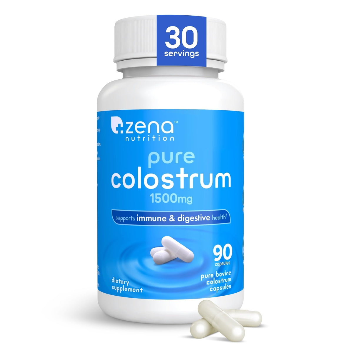 Zena Nutrition Capsules de Colostrum Pur 1500mg, vue de face