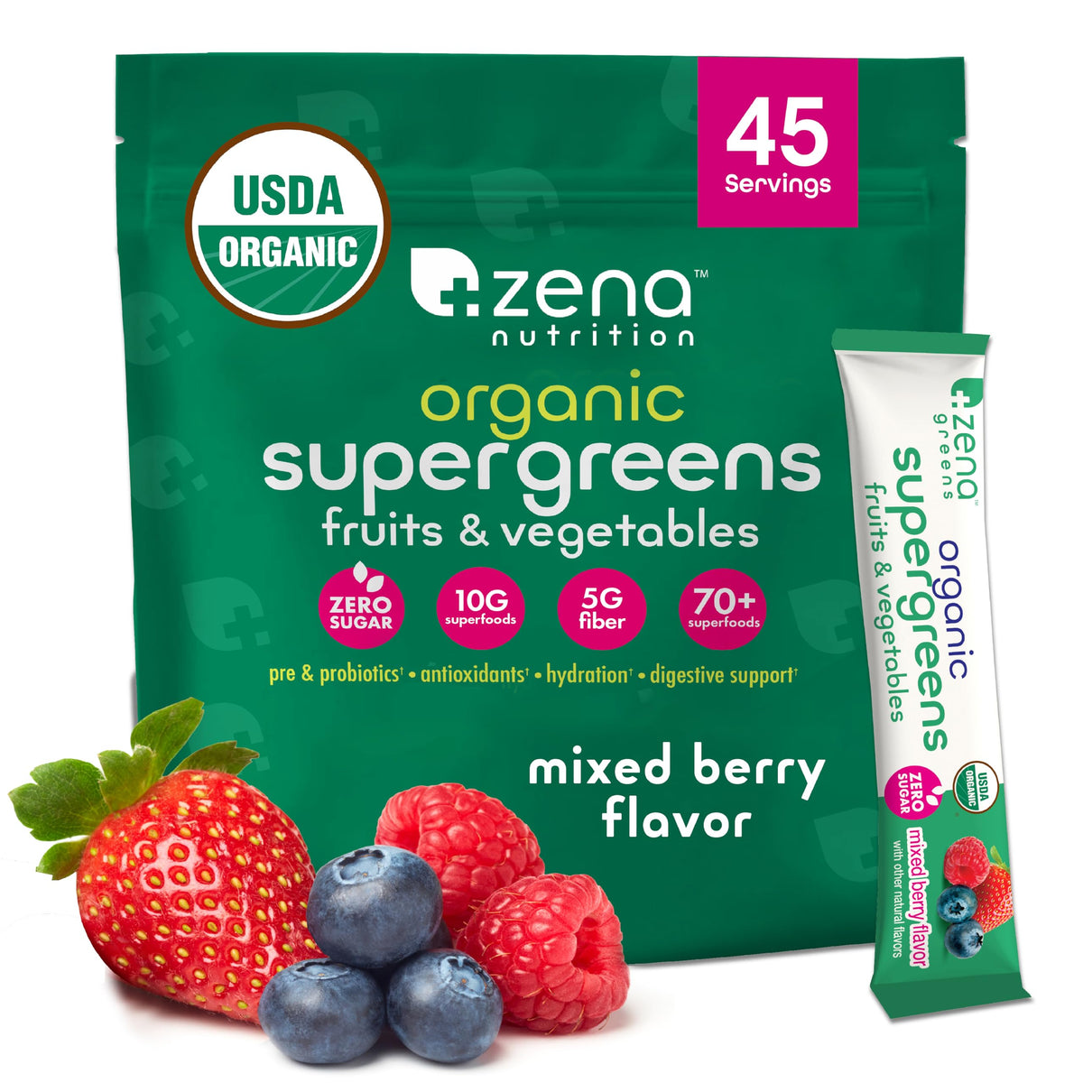 Zena Nutrition Poudre de Super Aliments Bio 590g vue de face