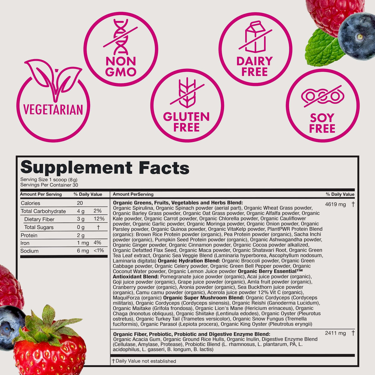 Zena Nutrition Poudre de Super Greens Bio 299g emballage