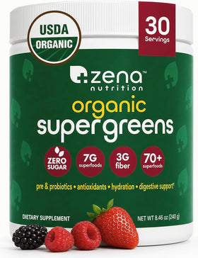Zena Nutrition Poudre de Super Greens Bio 70+ Super-aliments vue de face