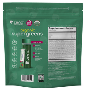 Zena Nutrition Poudre Super Greens Bio emballage et sachets