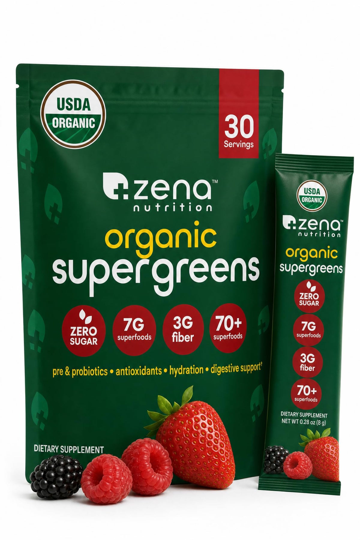 Zena Nutrition Poudre Super Greens Bio sachets individuels