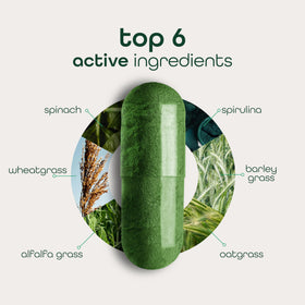 Zena Nutrition Super Greens flacon ouvert montrant les capsules