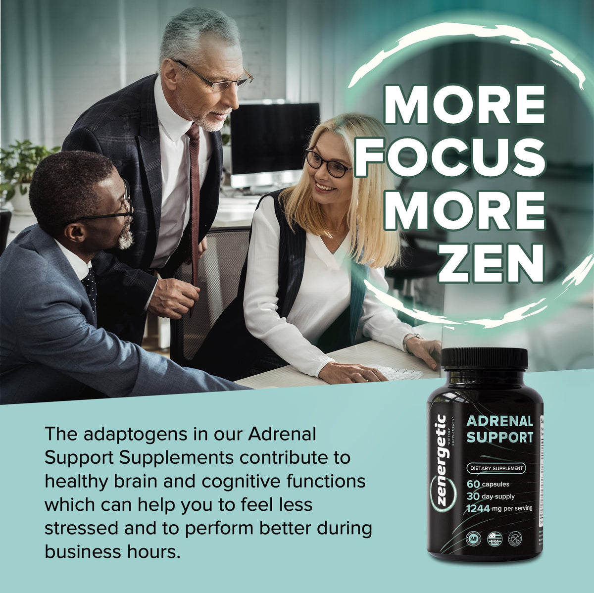 ZENERGETIC Compléments Alimentaires Système Surrénal 60 Capsules avec étiquettes