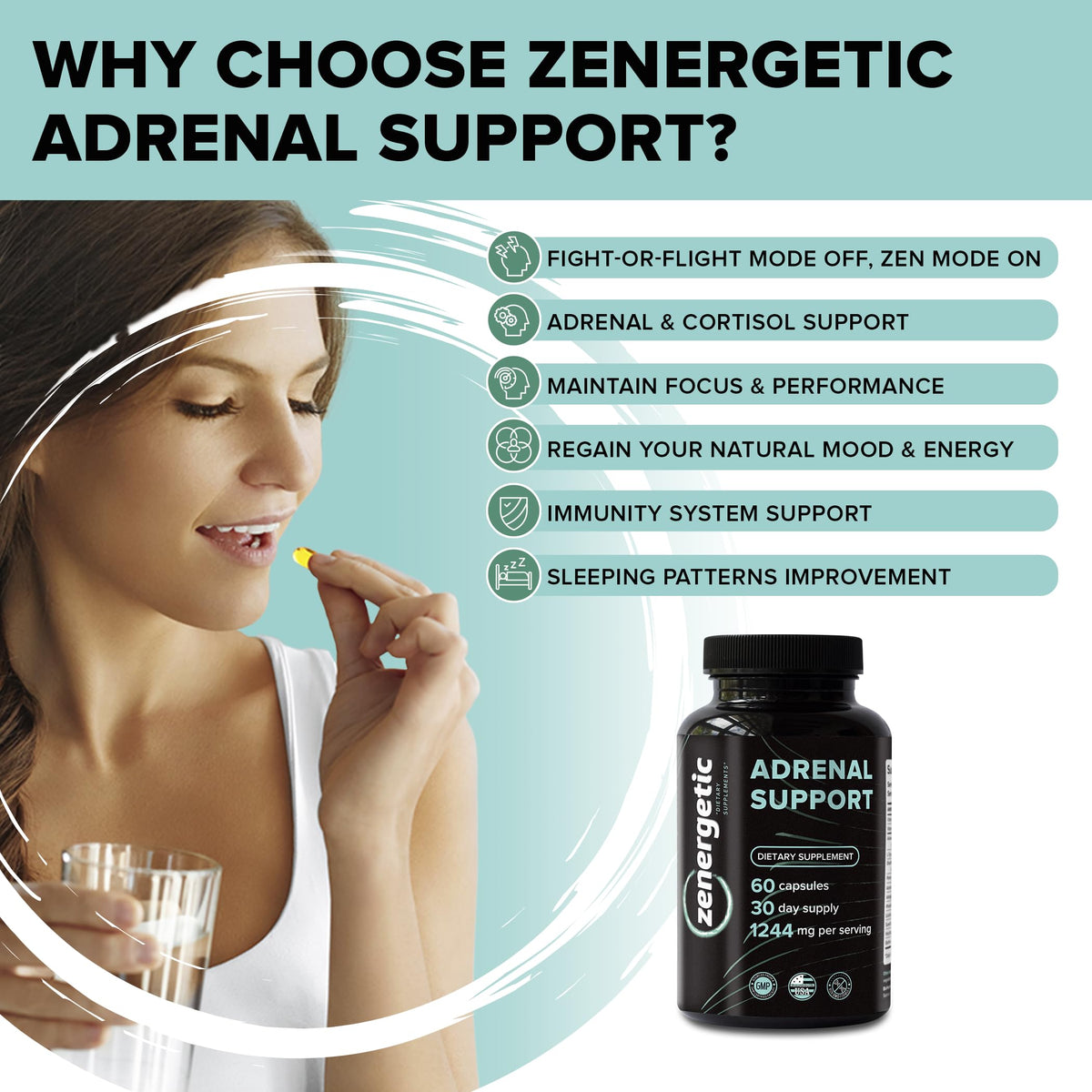 ZENERGETIC Compléments Alimentaires Système Surrénal 60 Capsules côté