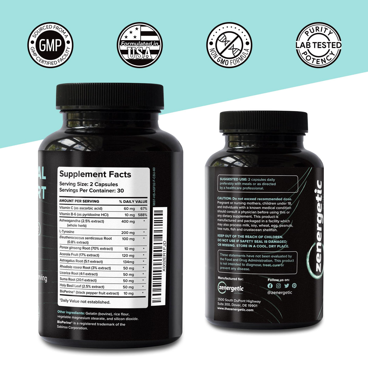 ZENERGETIC Compléments Alimentaires Système Surrénal 60 Capsules vue arrière