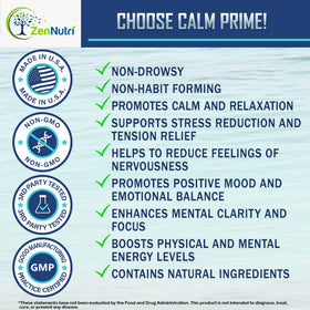 ZenNutri Calm 60 Capsules avec ingrédients naturels en arrière-plan