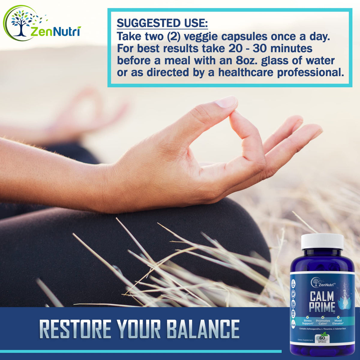 ZenNutri Calm 60 Capsules ouvertes montrant les capsules