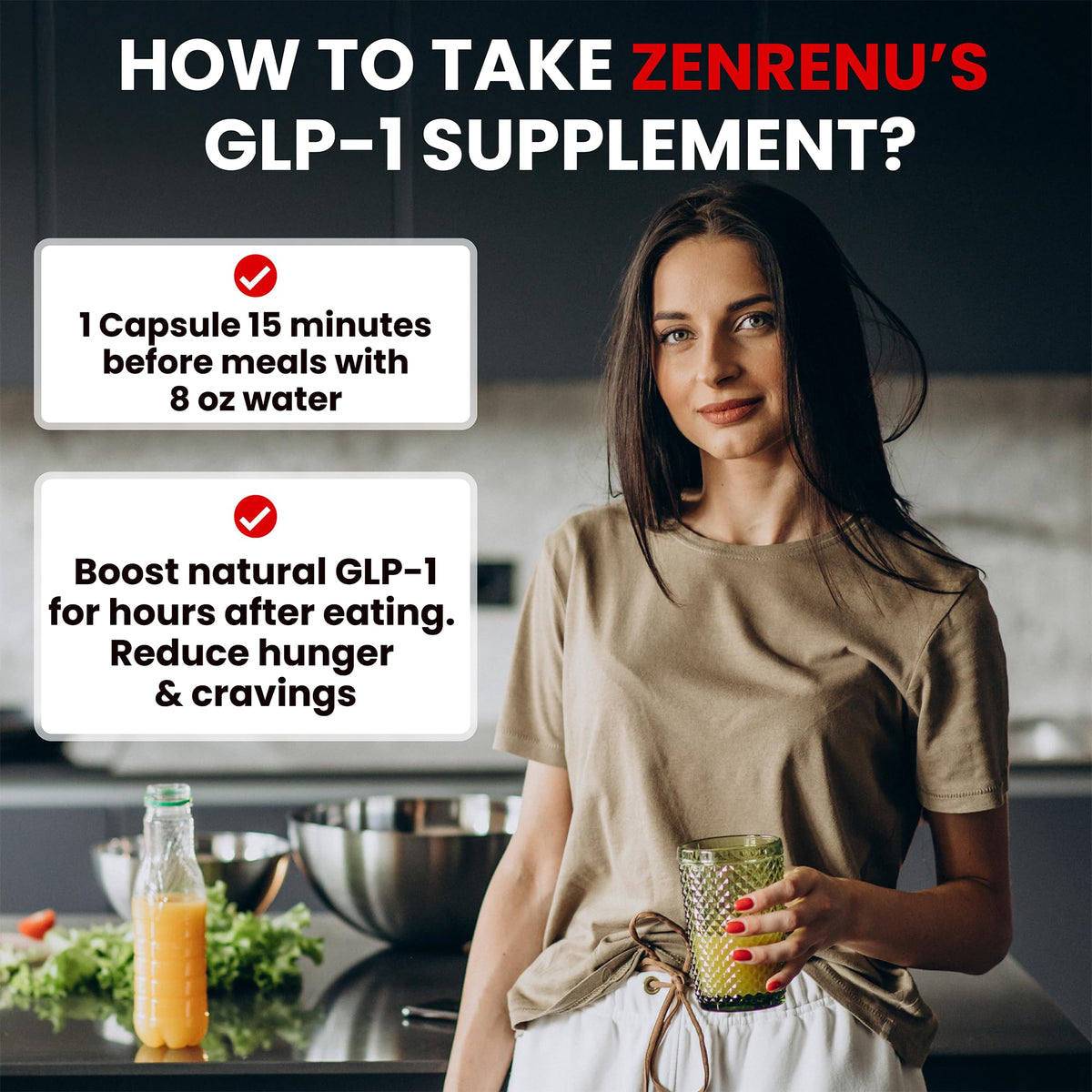 Zenrenu Complément GLP-1 - capsules sur une surface en bois