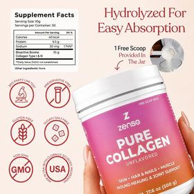 ZENSE Poudre de Collagène Hydrolysé 500 g avec cuillère