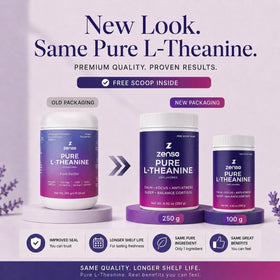 ZENSE Poudre de L-Théanine Pure 100g vue de dos avec informations nutritionnelles