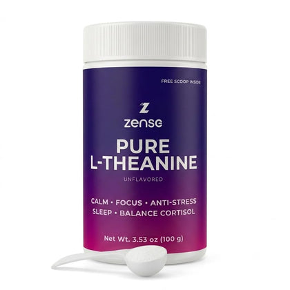 ZENSE Poudre de L-Théanine Pure 100g vue de face avec emballage