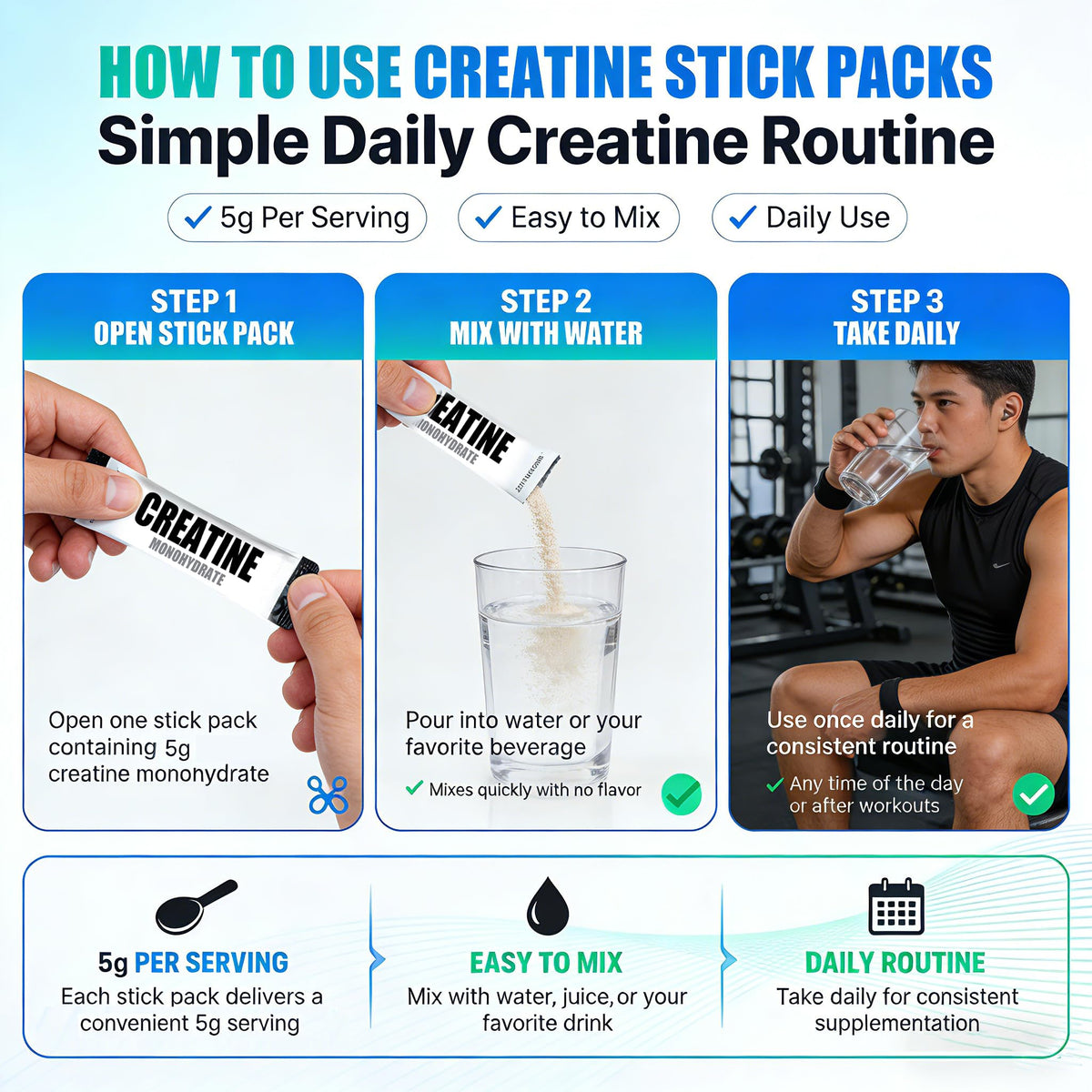 ZentaCore Stick Packs créatine à côté d'équipements de fitness