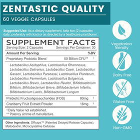 Zentastic Complément Alimentaire Probiotiques 50 Milliards CFU - vue arrière