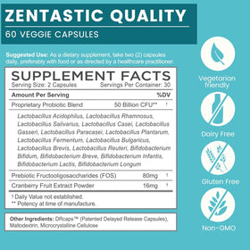 Zentastic Probiotiques capsules végétales avec étiquette