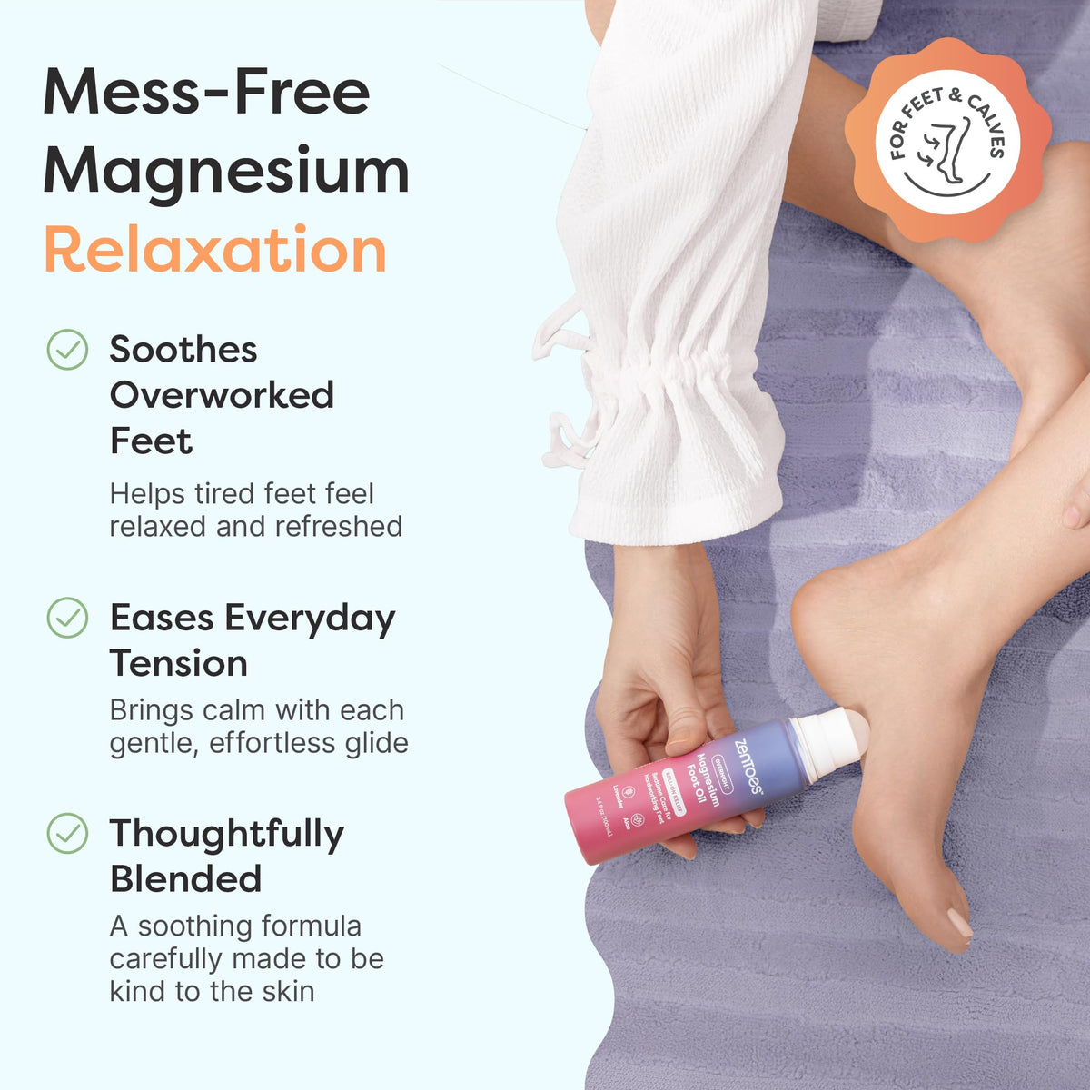 ZenToes Huile de Magnésium Roll-On 100 ml, application sur la peau