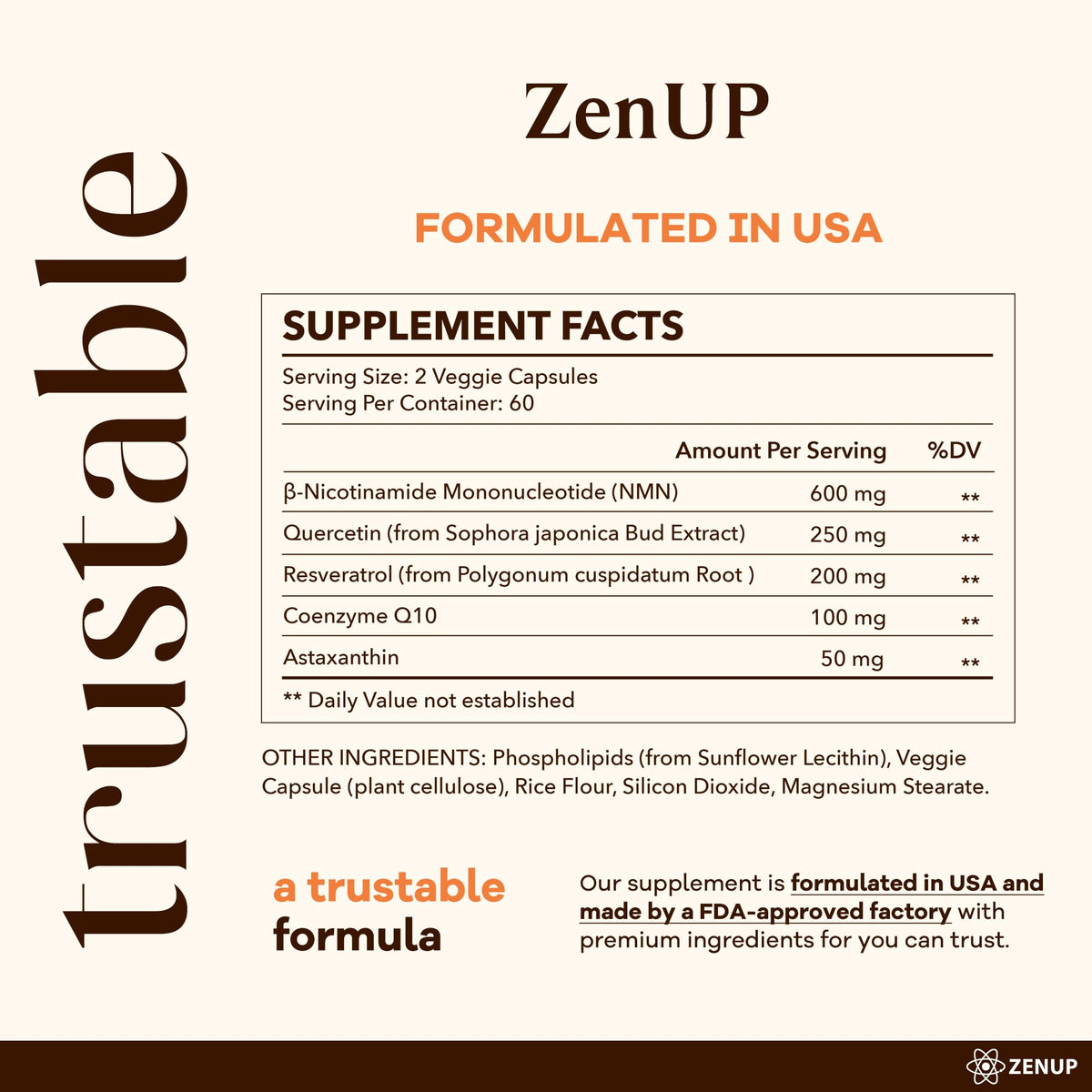 ZenUP Complément NMN 1200mg, bouteille sur une table avec des plantes