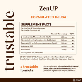ZenUP Complément NMN 1200mg, bouteille sur une table avec des plantes