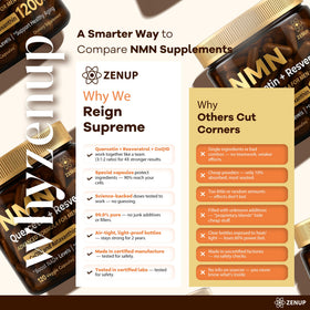 ZenUP Complément NMN 1200mg, gélules dans un verre d'eau