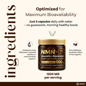 ZenUP Complément NMN 1200mg, vue arrière de la bouteille