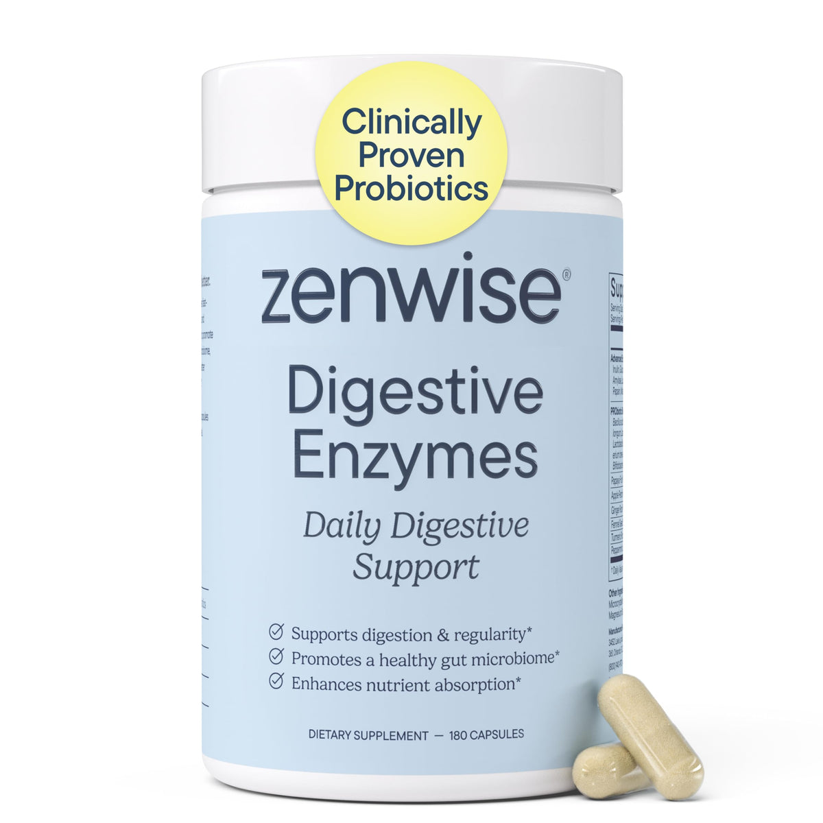 Zenwise Health Compléments Alimentaires Enzymes 180 Capsules - Vue de face