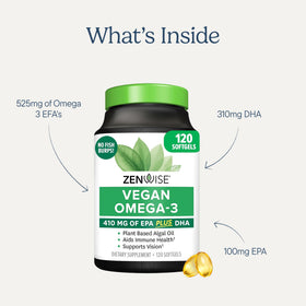 Zenwise Health Omega 3 Vegan, gélules sur une surface blanche