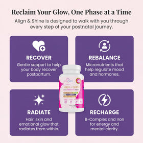 Zenzani Align & Shine vitamines postnatales ouvertes pour montrer les capsules