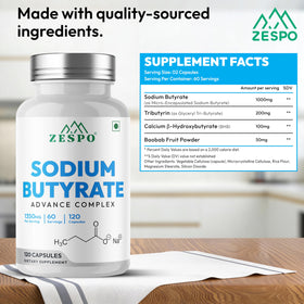 Zespo Sodium Butyrate 1000 mg 120 capsules vegan side view