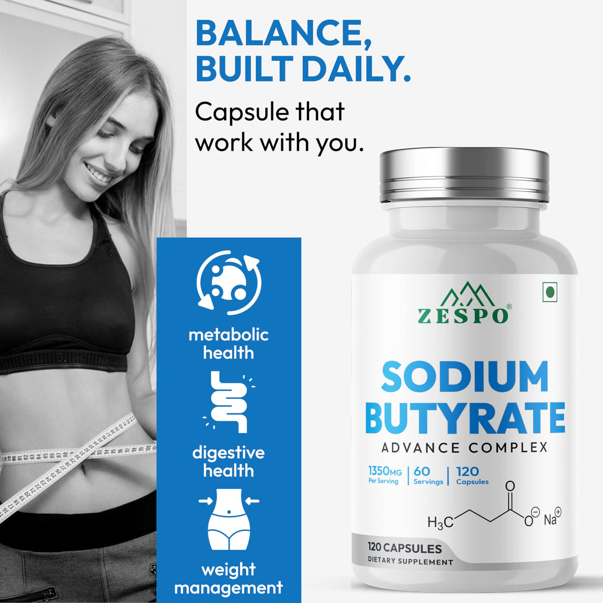 Zespo Sodium Butyrate 1000 mg capsules close-up