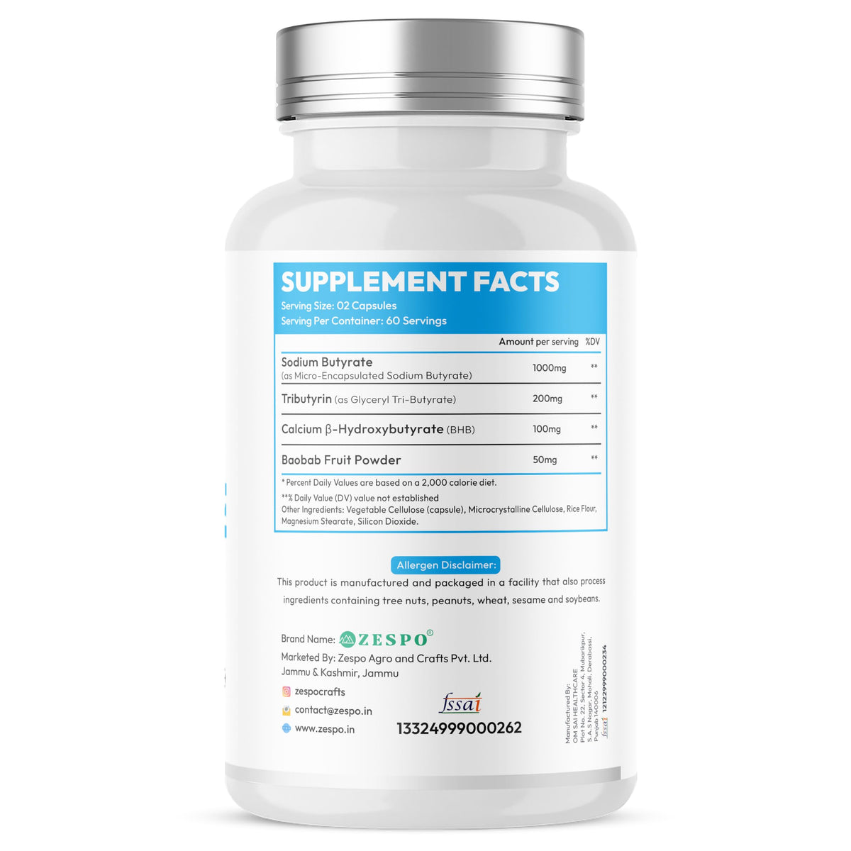 Zespo Sodium Butyrate 1000 mg vegan capsules in hand
