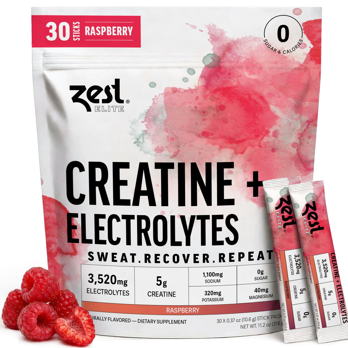 ZEST Créatine 5g Électrolytes sachets individuels vue de face